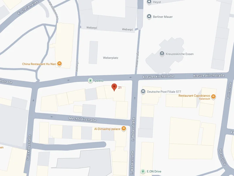Lage des IHS-Ladenlokals in der Kreuzeskirchstr. 21 in Essen